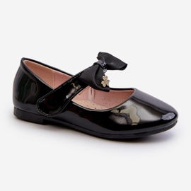 Ballerine da bambino in vernice con fiocco in velcro e cat-eye nero 1