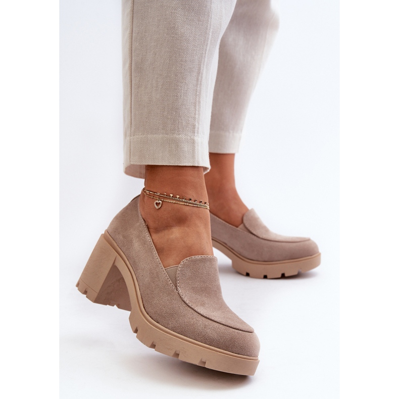 Scarpe da Donna in Eco Camoscio con Tacco Alto e Plateau, Arablosa Beige 1