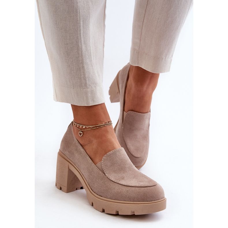 Scarpe da Donna in Eco Camoscio con Tacco Alto e Plateau, Arablosa Beige 2