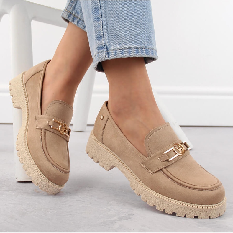 Scarpe da donna in camoscio, mocassini beige Potocki YQ21047 1