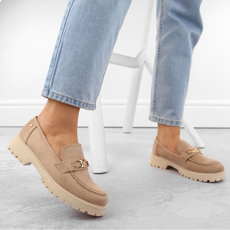 Scarpe da donna in camoscio, mocassini beige Potocki YQ21047 2