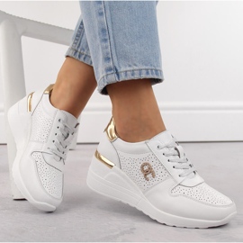 Scarpe sportive con zeppa da donna in pelle, bianche, S.Barski LR810 bianco 1