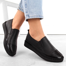 S.Barski Scarpe slip-on da donna in pelle con zirconi, nere D&amp;A LR370 nero 1
