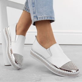 S.Barski Scarpe slip-on da donna in pelle con zirconi, bianche D&amp;A LR370 bianco 1