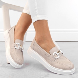 Scarpe da donna in pelle, mocassini con plateau, beige S.Barski LR720 1