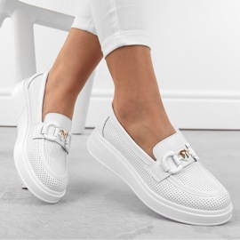 Scarpe da donna in pelle, mocassini con plateau, bianco S.Barski LR720 1