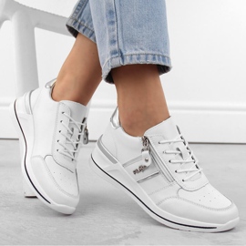 Scarpe sportive da donna con zeppa in pelle, bianche Filippo DP6083 bianco 1