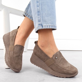 Scarpe in pelle scamosciata da donna mocassini con zeppa tortora Filippo DP6139 marrone 2