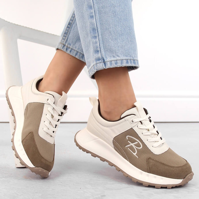Scarpe sportive da donna in pelle, beige, Artiker 54C1468 1