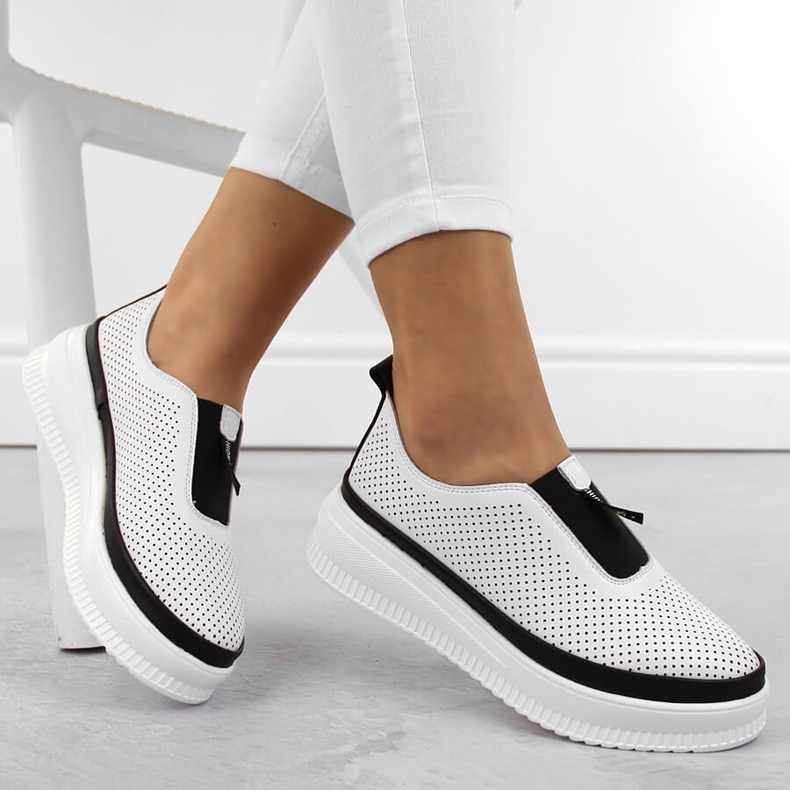 Creepers slip-on sportive da donna in pelle, bianche Artiker 54C1704 bianco 1