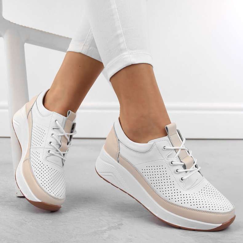 Scarpe sportive da donna in pelle, sneakers con zeppa, bianco Artiker 54C1742 1