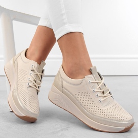 Scarpe sportive da donna in pelle, sneakers con zeppa beige Artiker 54C1744 1