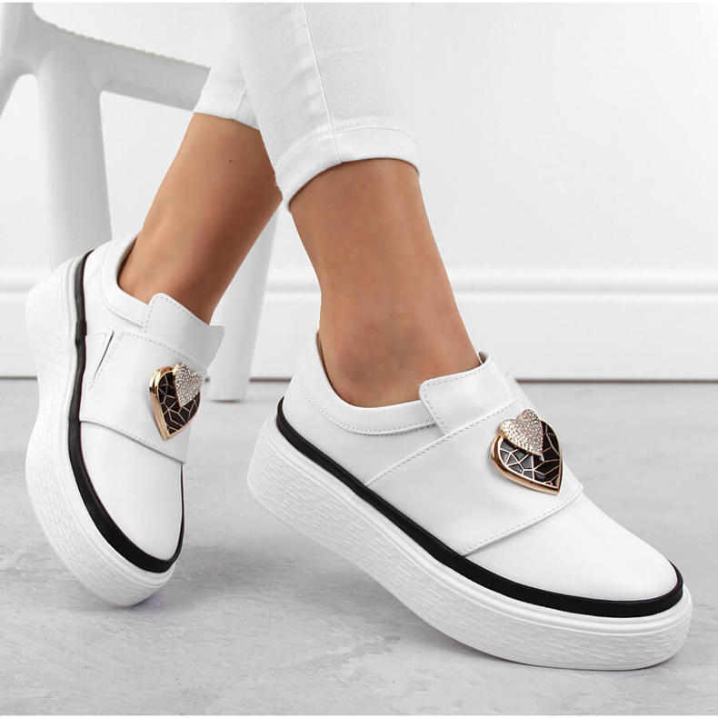 Scarpe sportive slip-on da donna in pelle con plateau, bianche Artiker 54C1855 bianco 1