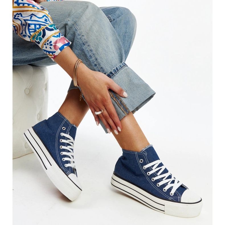 Bagy sneakers alte in denim con suola spessa blu 2