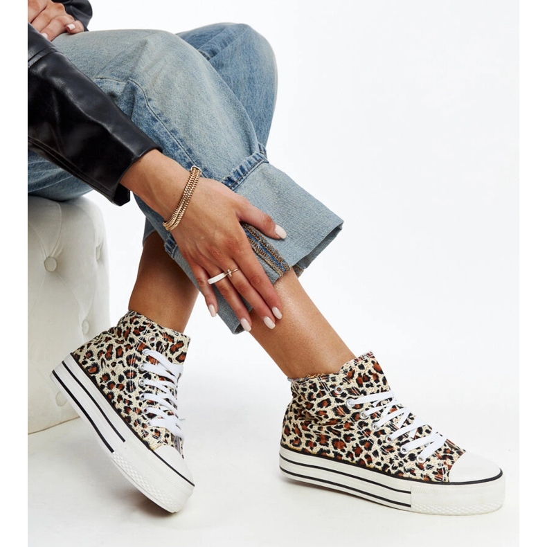 Bagy sneakers alte con stampa leopardata e suola spessa marrone 1