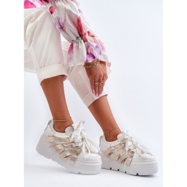 Zazoo 2F-7033 Scarpe da ginnastica su una massiccia piattaforma bianca e oro 1