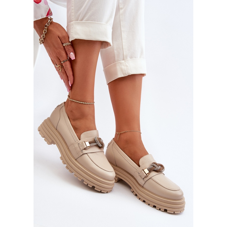 Mocassini Da Donna In Pelle Con Decorazione Laura Messi 2780 Beige 1