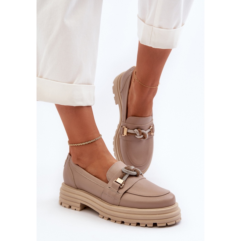 Mocassini Da Donna In Pelle Con Decoro Laura Messi 2780 Beige Scuro 1