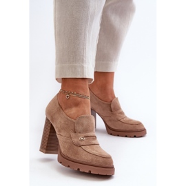 Evento Scarpe da donna in ecopelle scamosciata con tacco alto Larmaves beige 2