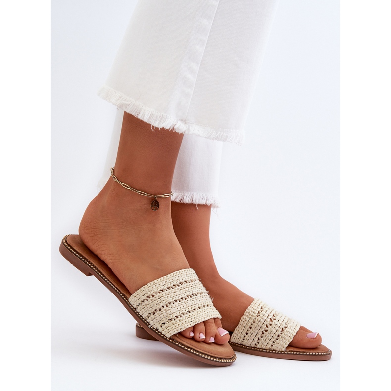 Sandali Da Donna Con Tacco Piatto Intrecciato, Radianti Beige Chiaro 2