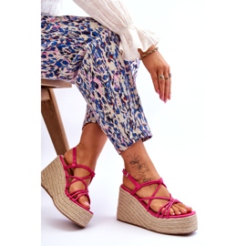 Joia Sandali con zeppa alla moda con treccia fucsia rosa 4