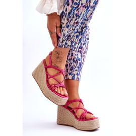 Joia Sandali con zeppa alla moda con treccia fucsia rosa 2