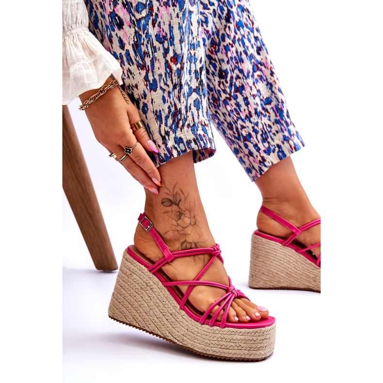 Joia Sandali con zeppa alla moda con treccia fucsia rosa 3
