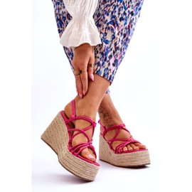 Joia Sandali con zeppa alla moda con treccia fucsia rosa 1