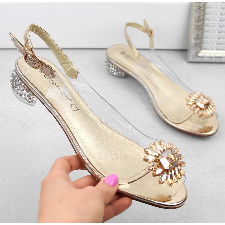 Sandali da donna trasparenti con zirconi dorati Potocki WS43301 d'oro 1