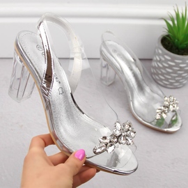 Sandali alti da donna trasparenti con tacco alto e zirconi argento Potocki WS43305 d'argento 1