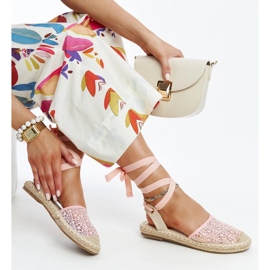 Espadrillas Teha in pizzo rosa con tacco aperto 1