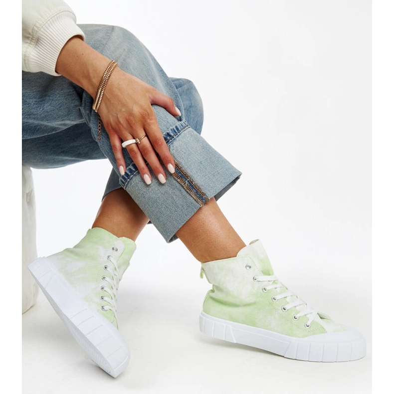 Sneakers alte Raissa in tessuto verde chiaro 1