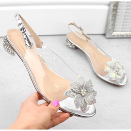 Sandali da donna in vernice trasparente con zirconi argento S.Barski MR38-383 d'argento 1