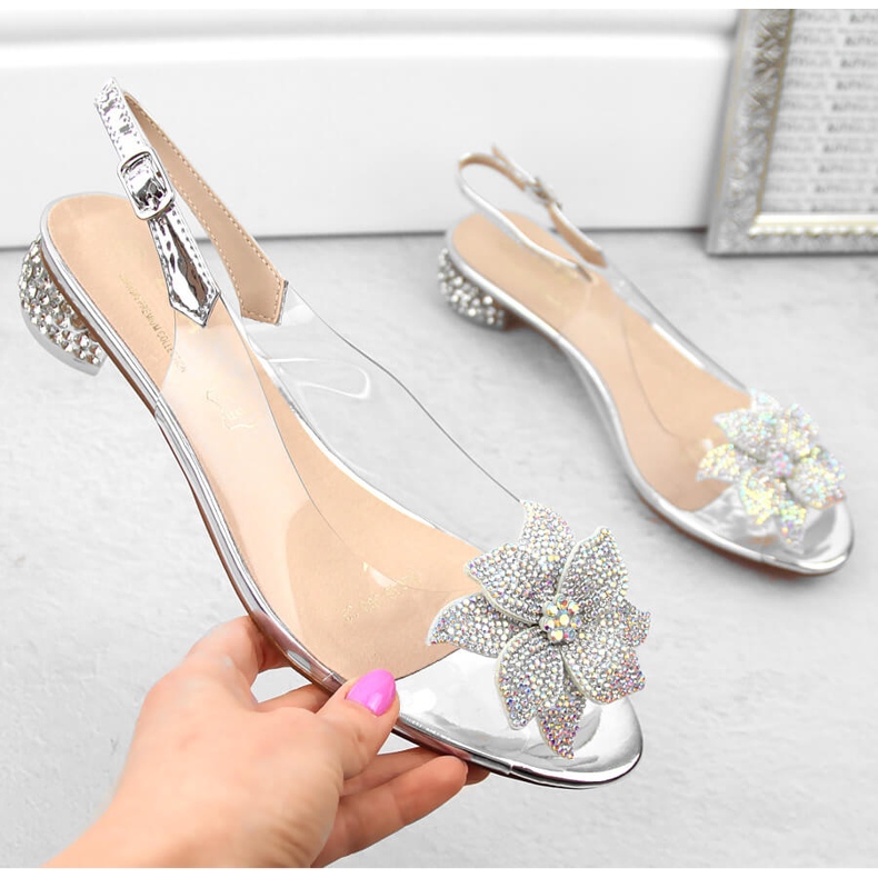 Sandali da donna in vernice trasparente con zirconi argento S.Barski MR38-383 1