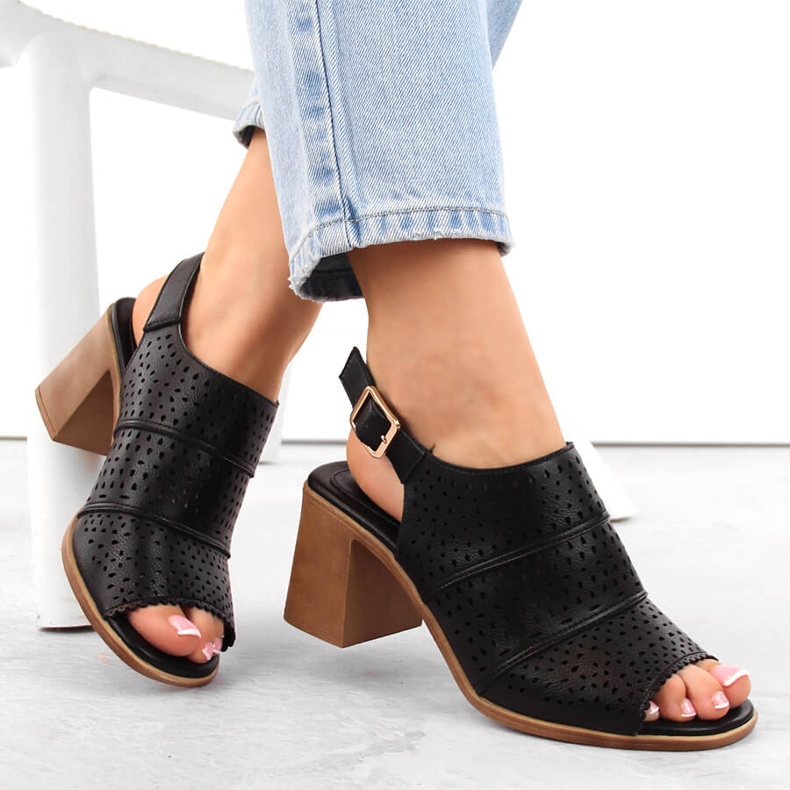 Sandali con tacco traforati neri da donna Sergio Leone SK565 nero 1
