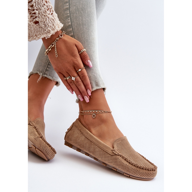 Mocassini da donna in pelle scamosciata Ranica Beige Scuro 1