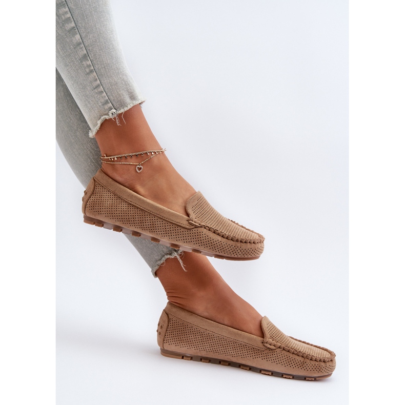 Mocassini da donna in pelle scamosciata Ranica Beige Scuro 2