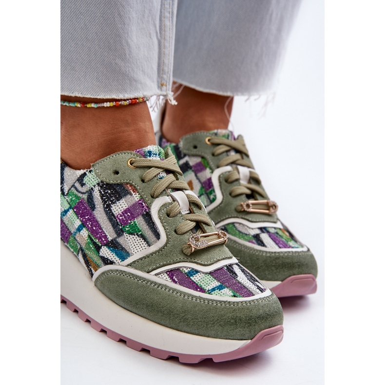 Sneakers in pelle da donna sulla piattaforma Maciejka 06390-09 Celadon verde 2