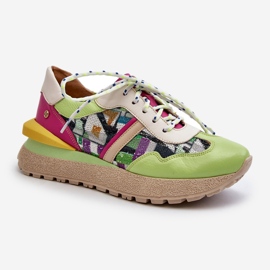 Sneakers da Donna in Pelle con Plateau Maciejka 06322-09 Verde-Rosa 2