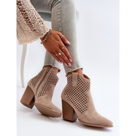 Stivaletti Da Donna In Eco Pelle Scamosciata Traforata Con Tacco Alto, Beige Stardara 1