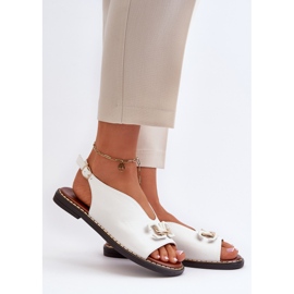 Sandali Con Tacco Piatto Da Donna Con Decorazione, Loraeleh Bianco 2