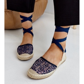 Espadrillas in pizzo blu navy con tacco aperto di Teha 1