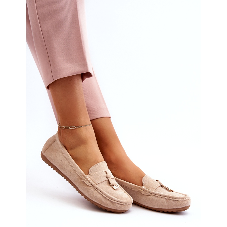 Mocassini classici da donna in pelle scamosciata Beige 3