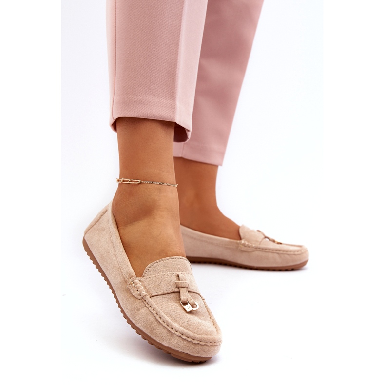 Mocassini classici da donna in pelle scamosciata Beige 1