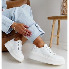 Scarpe in pelle blu con fibbia decorativa bianco 1