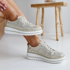 Sneakers con zeppa in pelle color oro pianoforte d'oro 1