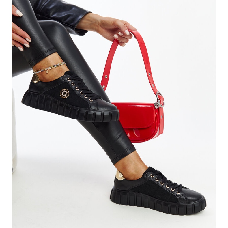 Sneakers in pelle nera con strass Stradone nero 1