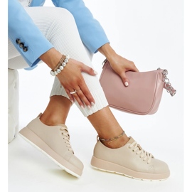 Sneakers da donna in pelle beige 1