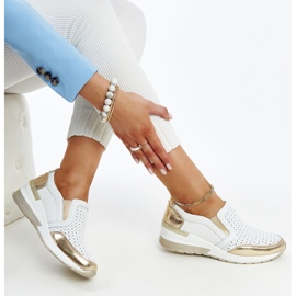Sneakers con zeppa Vernon traforate bianche e dorate bianco 1
