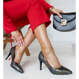 Decollete nere metallizzate con inserto Gantier in pelle nero 1